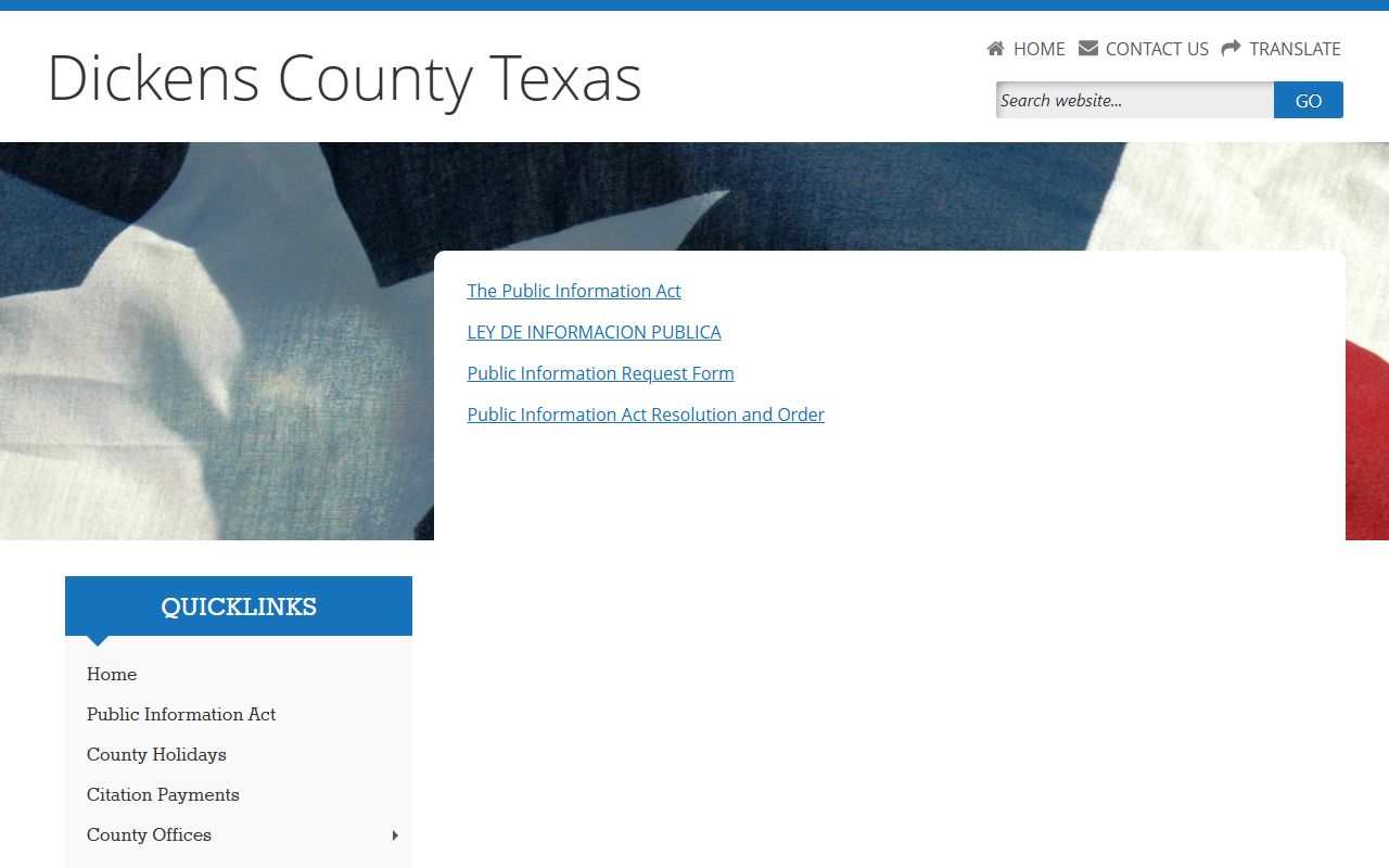 Dickens County Public Information Act page for jail mugshot requests